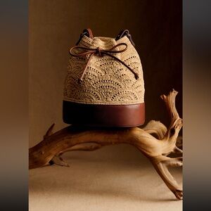 Sézane Alma Woven Tan and Brown Bucket Bag